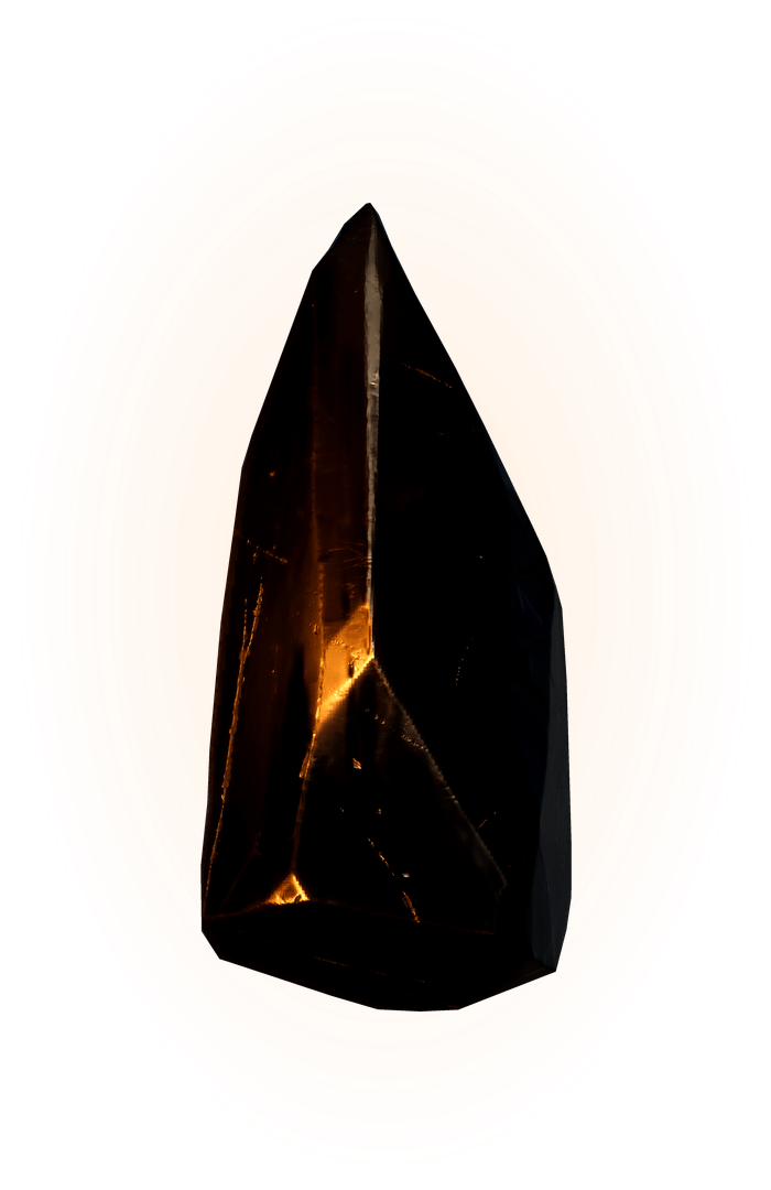 A shard of the Blacklode: black stone with a seam of molten gold burning inside it.