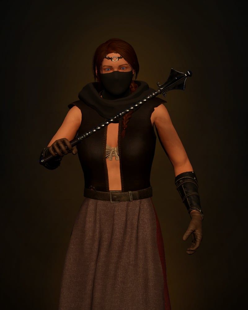 The Cleric, mace shouldered across a mantled robe